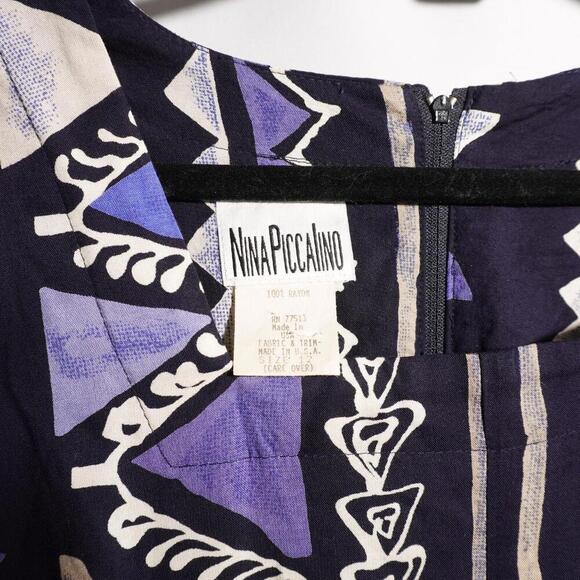 VTG Nina Piccalino AOP Tribal Abstract Print Maxi Dress Square Neck 80s 90s USA - Picture 3 of 6